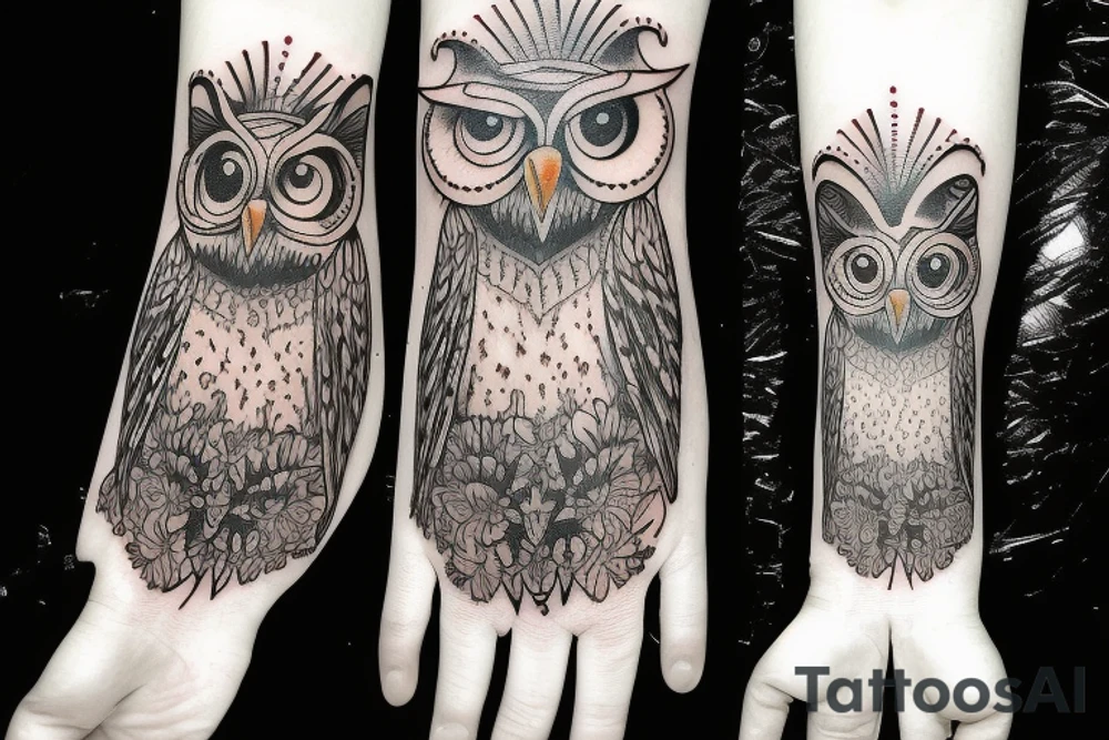 Owl on the hand tattoo idea