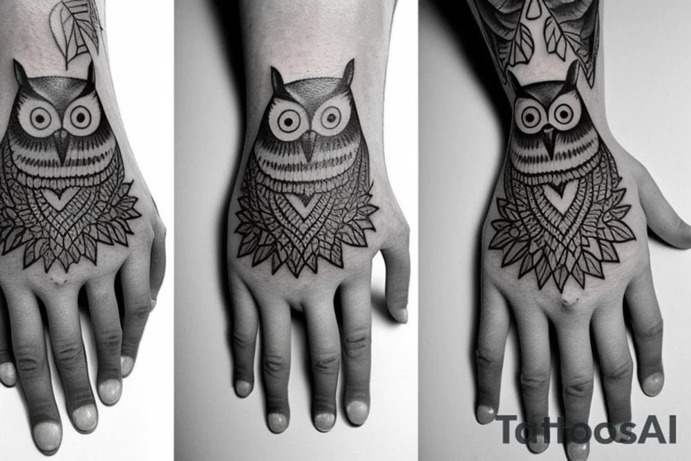 Owl on the hand tattoo idea