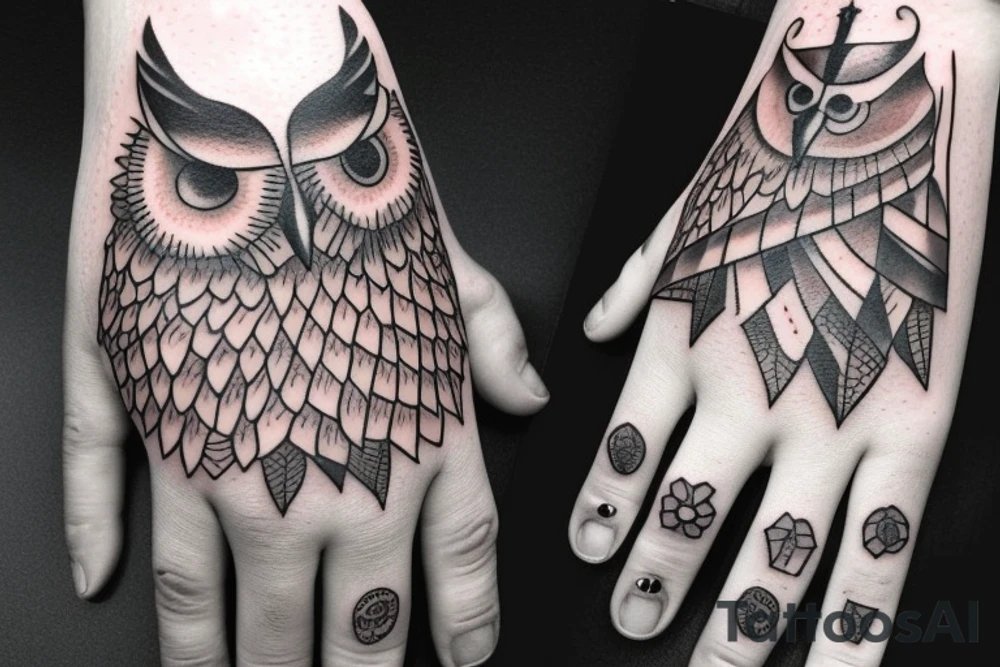 Owl on the hand tattoo idea