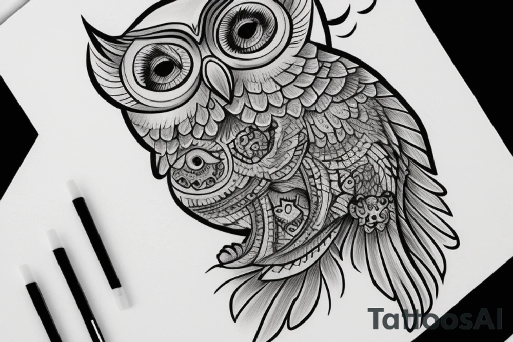 Owl tattoo on hand tattoo idea
