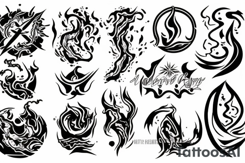 forearm, fire, water, air, earth tattoo idea