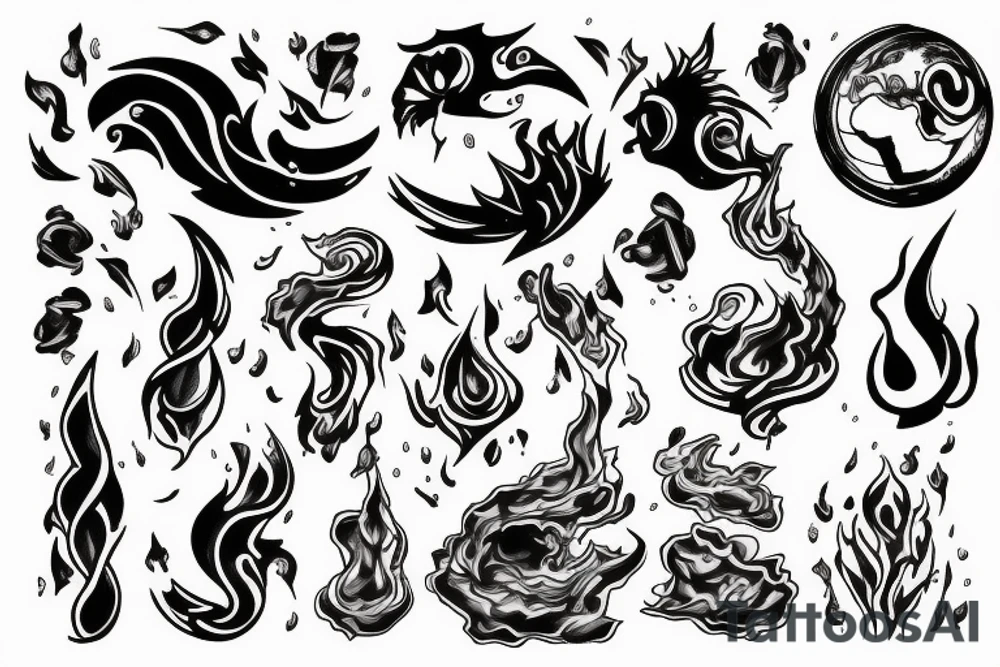 forearm, fire, water, air, earth tattoo idea