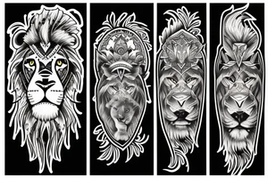 Big Lion with other small tattoos around it tattoo idea