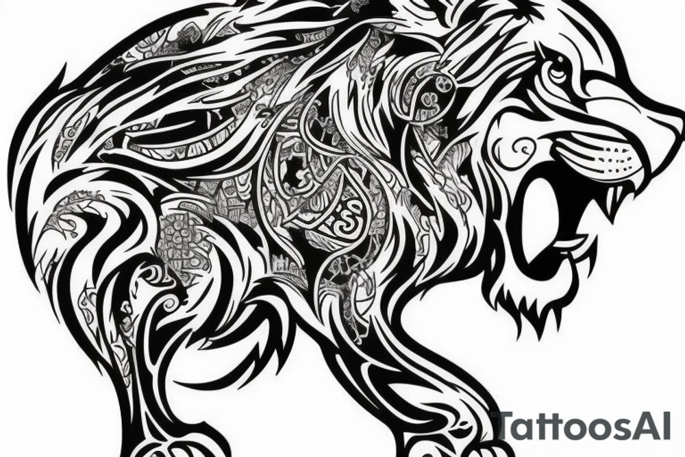 Big Lion with other small tattoos around it tattoo idea Big Lion with other small tattoos around it tattoo idea