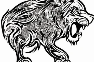 Big Lion with other small tattoos around it tattoo idea