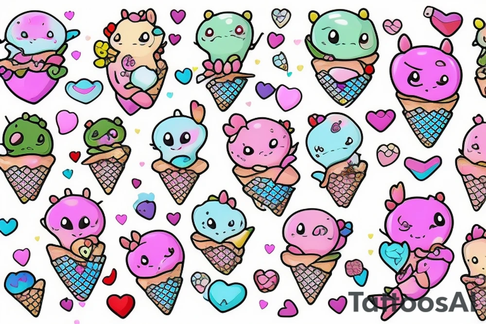 super cute baby dragons candy ice cream hearts frogs fairy flowers tattoo idea