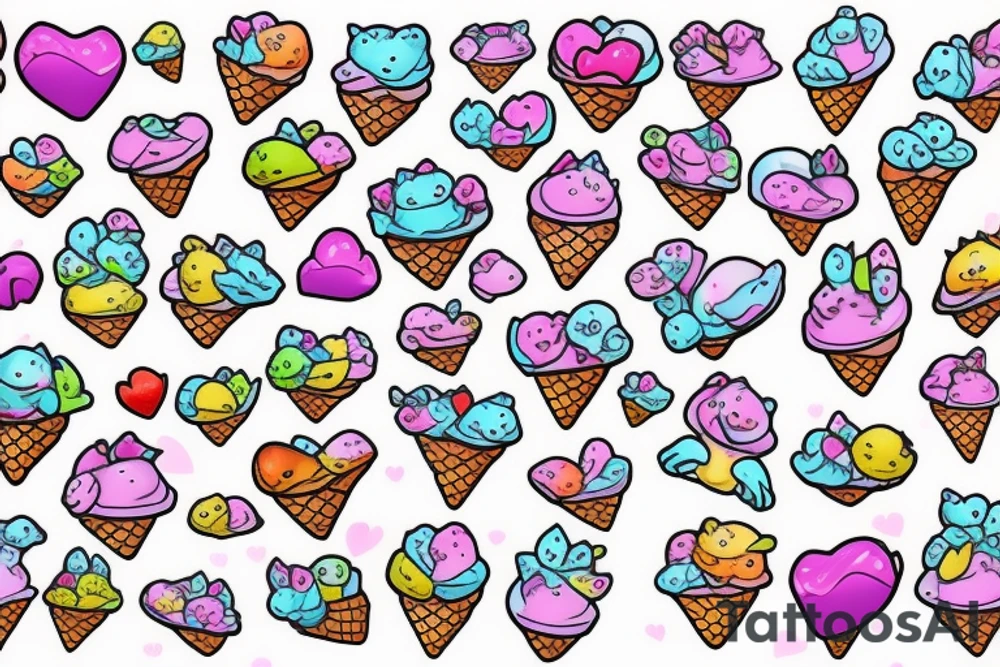 cute baby dragons candy ice cream hearts frogs fairy flowers tattoo idea