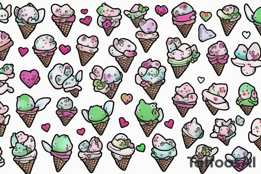 cute baby dragons candy ice cream hearts frogs fairy flowers tattoo idea