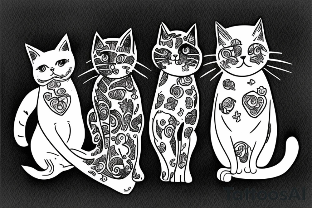 trio, small, cats tattoo idea