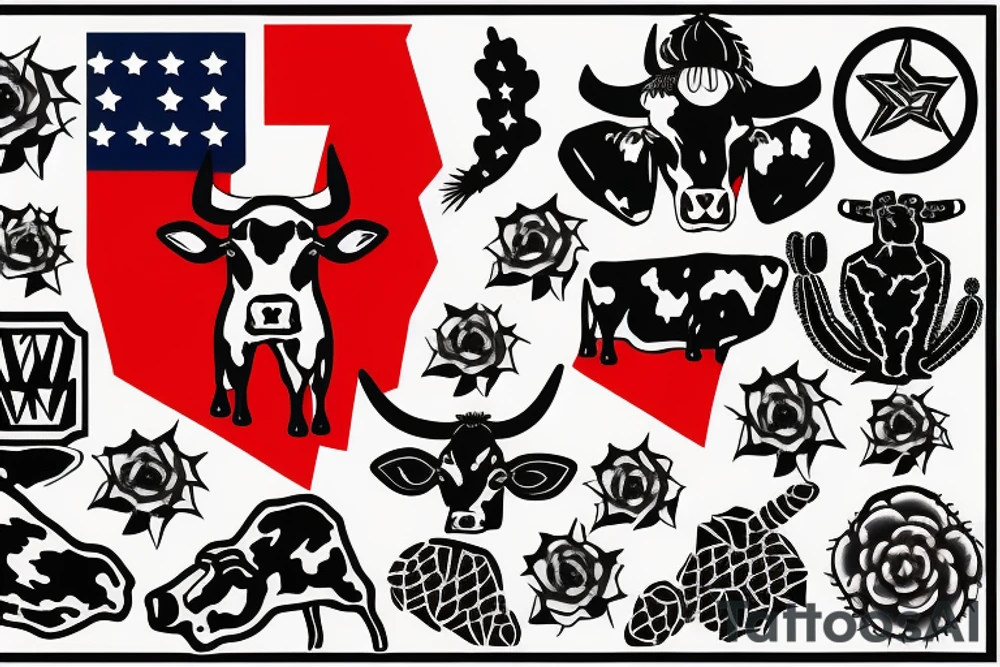 Arizona flag with cow skull and cactus tattoo idea