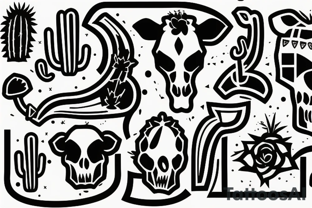 Arizona flag with cow skull and cactus tattoo idea