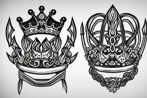 sword through crown in bold lines tattoo idea