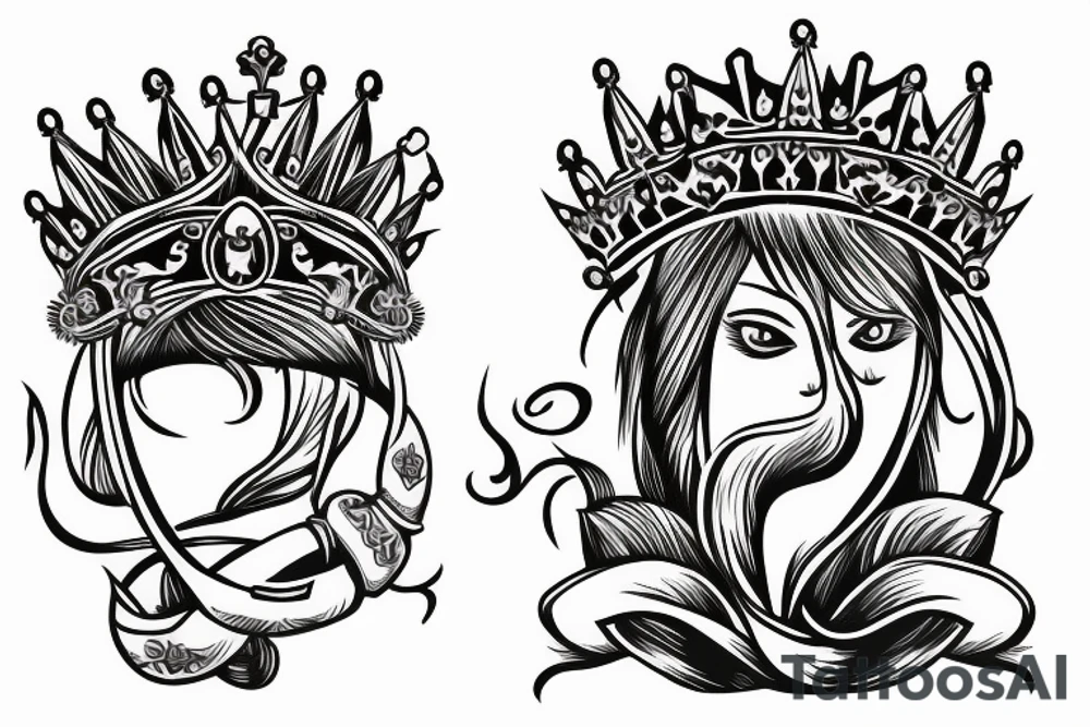 sword through crown in bold lines tattoo idea