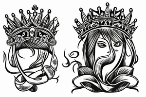 sword through crown in bold lines tattoo idea