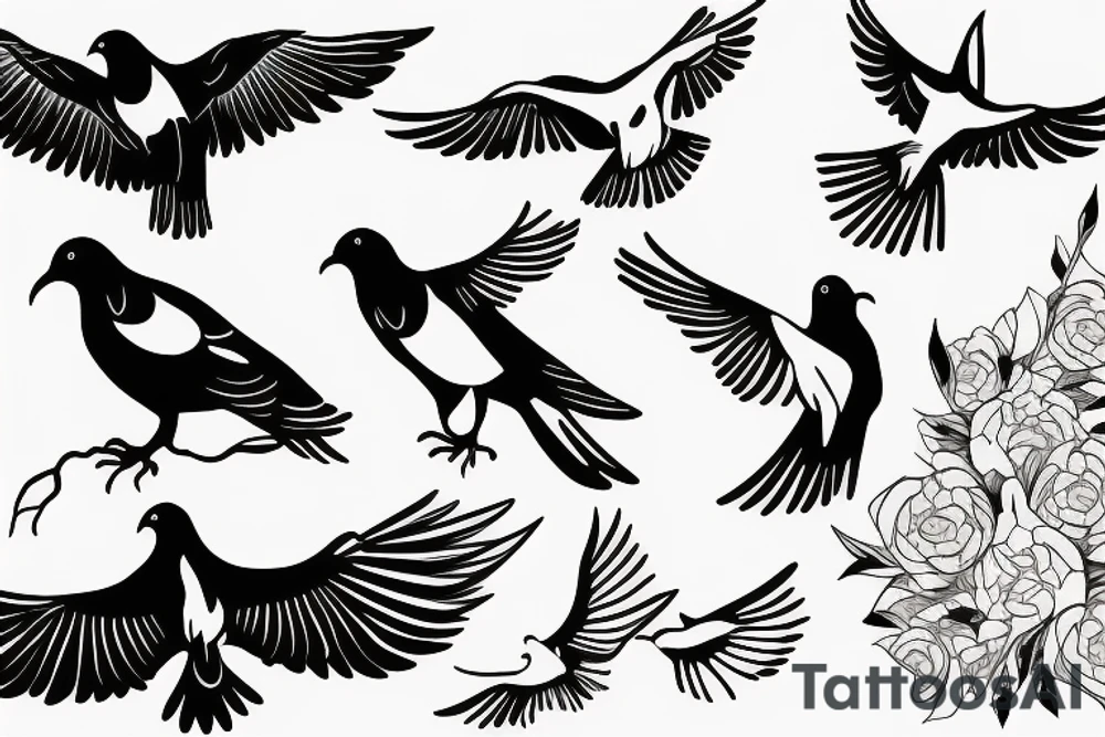 a dove and a raven facing each other tattoo idea