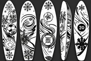 2 seasons one with summer beach waves surfboard and onw winter with skis snowflake also add a soccer ball tattoo idea