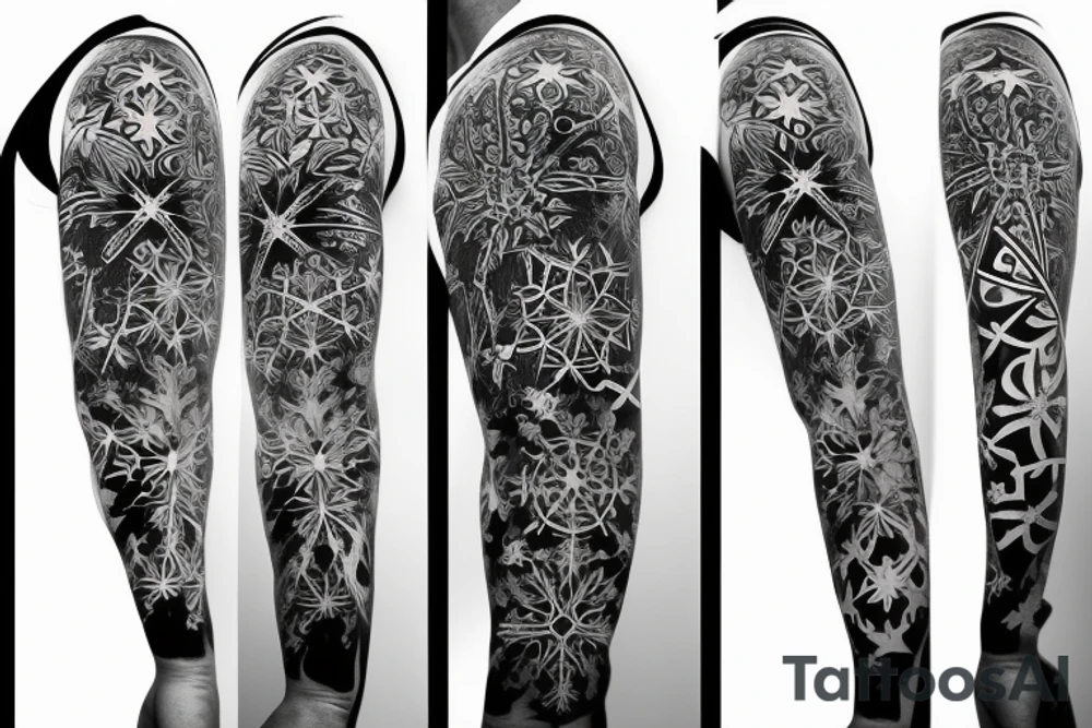 cover the whole arm.
2 seasons one with summer beach waves surfboard and onw winter with skis snowflake also add a soccer ball tattoo idea