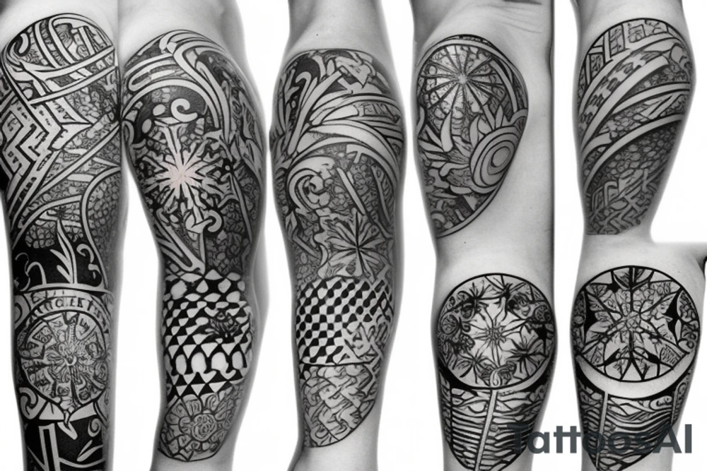 cover the whole arm.
2 seasons one with summer beach waves surfboard and onw winter with skis snowflake also add a soccer ball tattoo idea