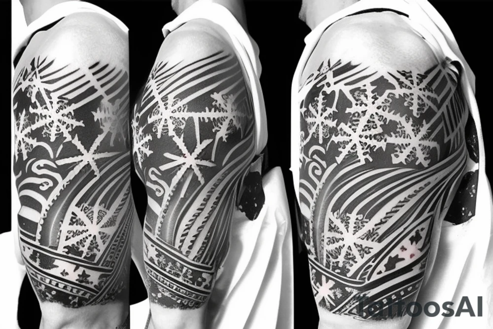 cover the whole left arm.
2 seasons one with summer beach waves surfboard and one winter with skis snowflake also add a soccer ball tattoo idea