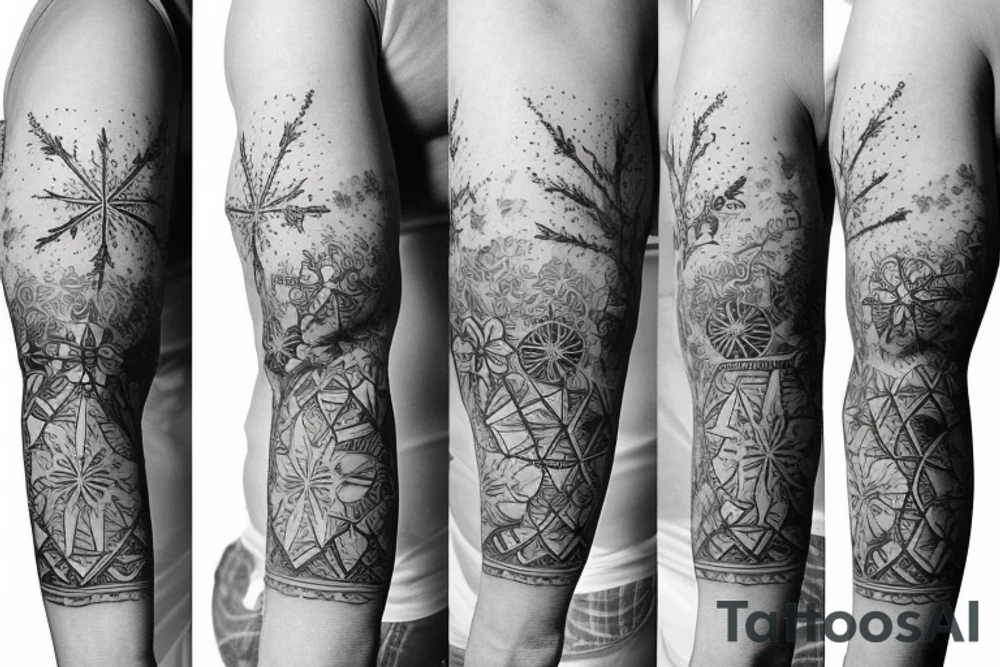 cover the whole left arm.
2 seasons one with summer beach waves surfboard and one winter with skis snowflake also add a soccer ball tattoo idea