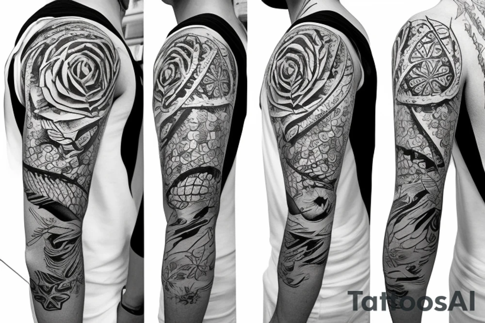 cover the whole left arm.
2 seasons one with summer beach waves surfboard and one winter with skis snowflake also add a soccer ball tattoo idea