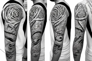 cover the whole left arm.
2 seasons one with summer beach waves surfboard and one winter with skis snowflake also add a soccer ball tattoo idea