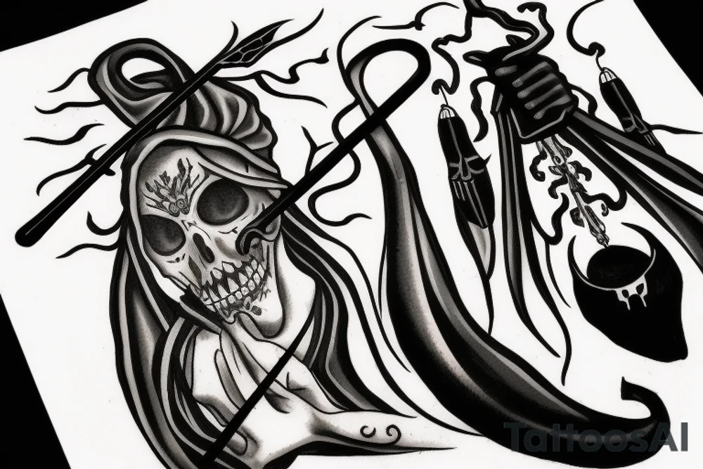 Grim reaper holding scythe and lantern tattoo idea