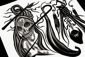 Grim reaper holding scythe and lantern tattoo idea