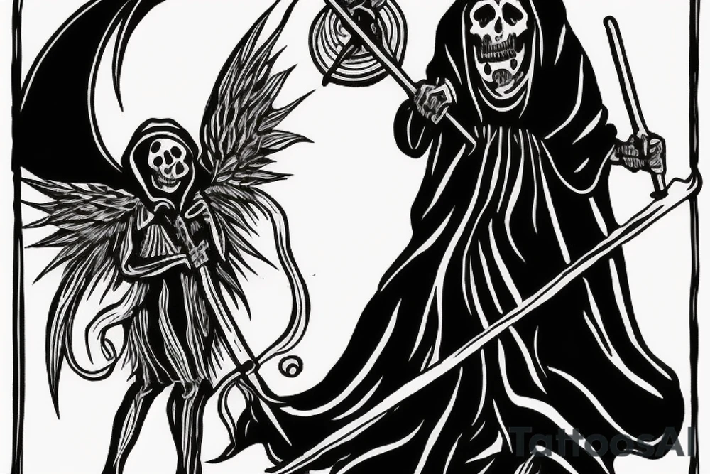Grim reaper holding scythe and lantern tattoo idea