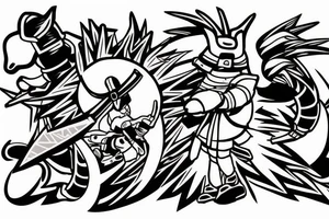 Cyndaquil samurai style tattoo idea