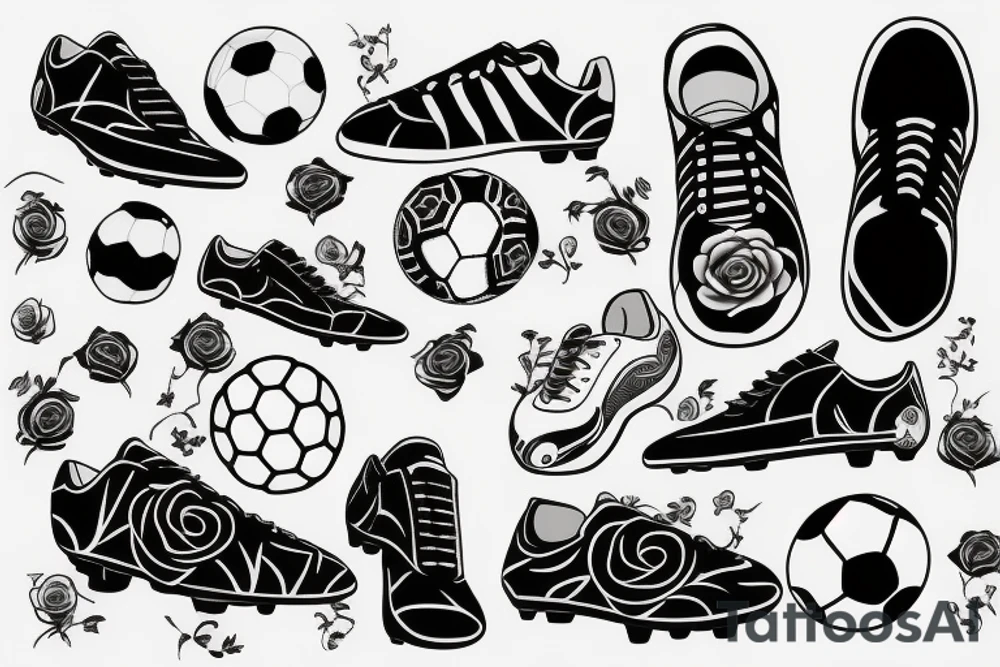 Soccer ball and soccer shoes with roses tattoo idea