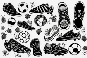 Soccer ball and soccer shoes with roses tattoo idea