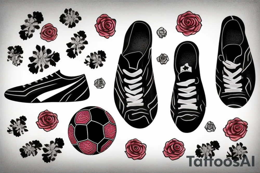 Soccer ball and soccer shoes with roses tattoo idea