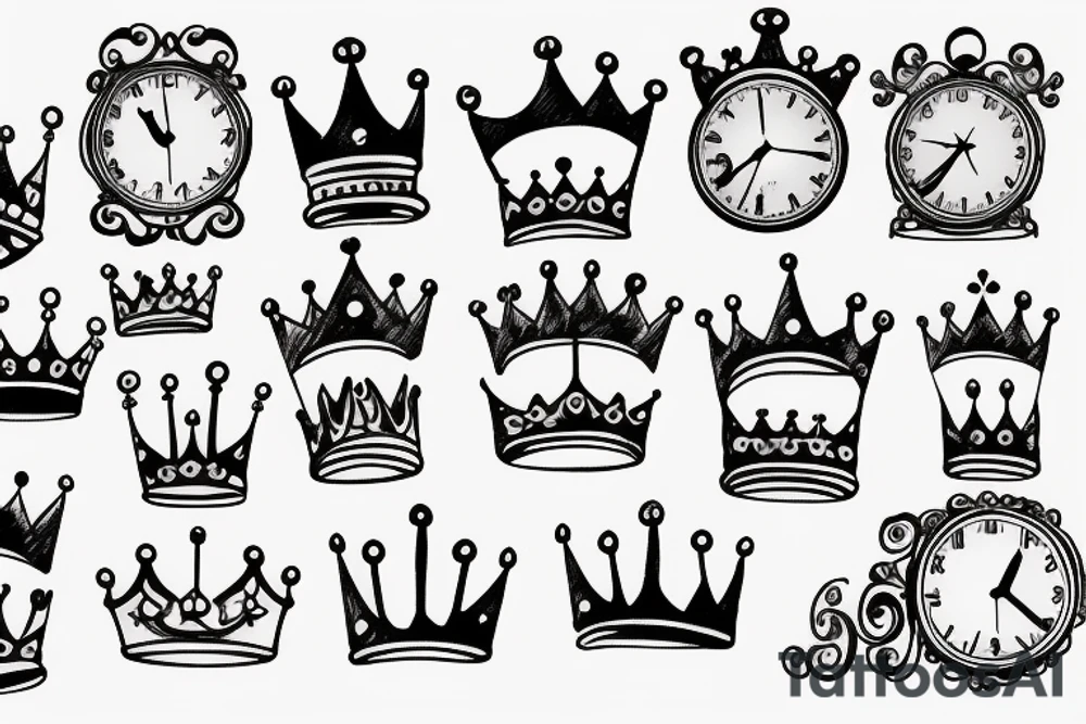5 babies, crowns and clocks tattoo idea