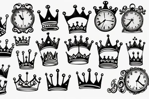 5 babies, crowns and clocks tattoo idea