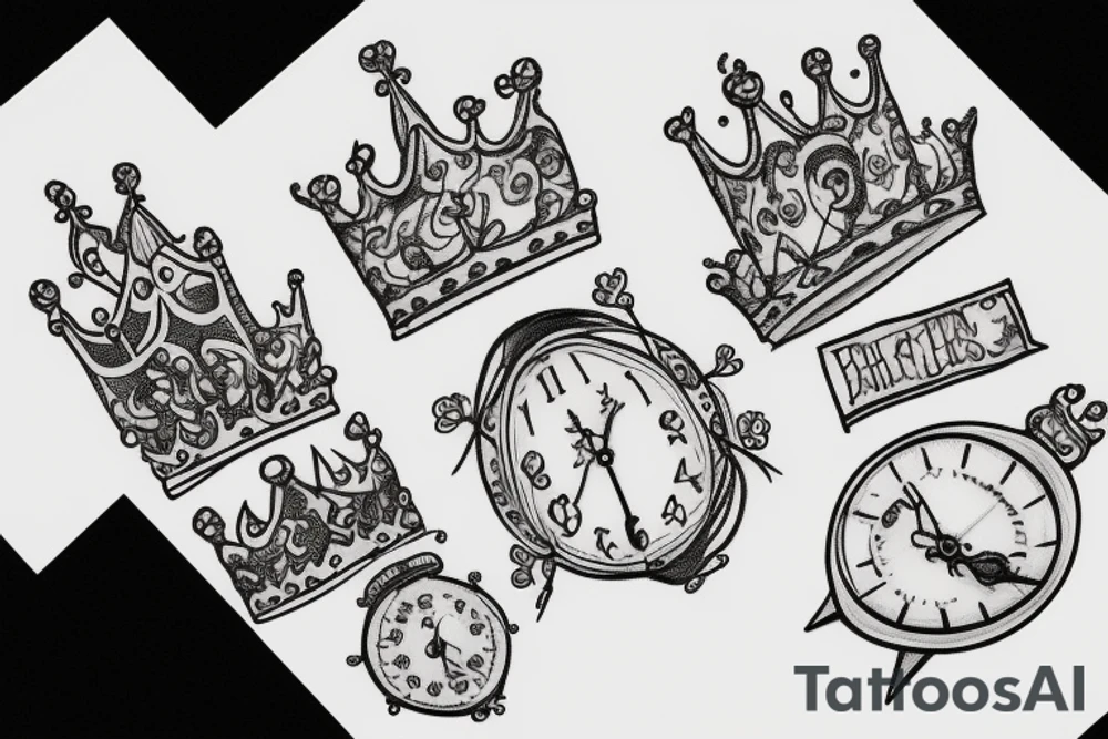 5 babies, crowns and clocks tattoo idea