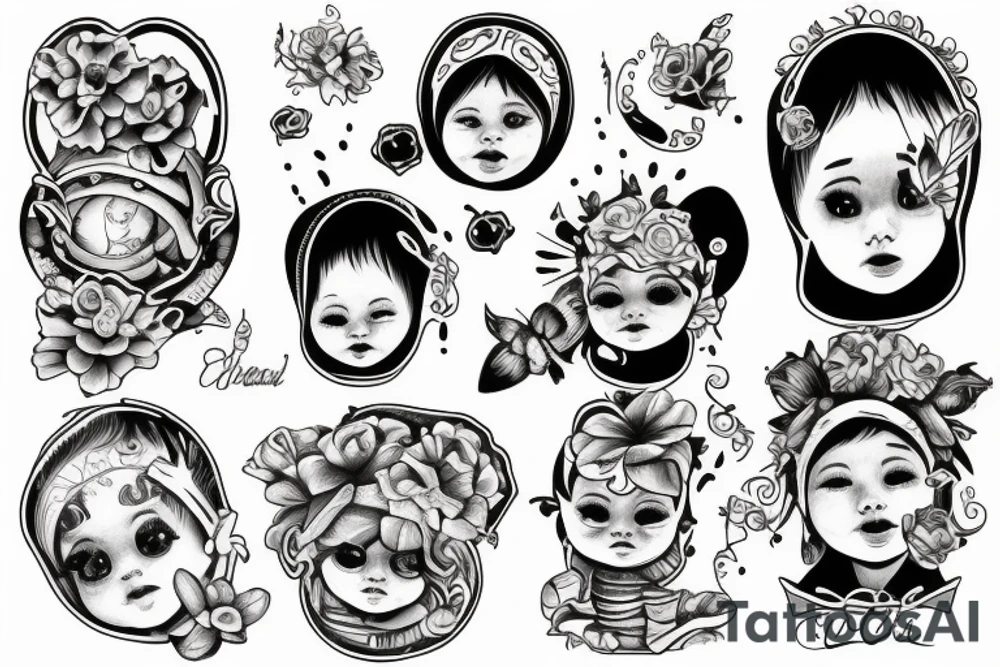 5 babies being held by mother tattoo idea
