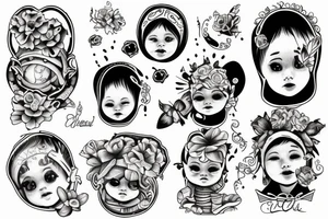 5 babies being held by mother tattoo idea