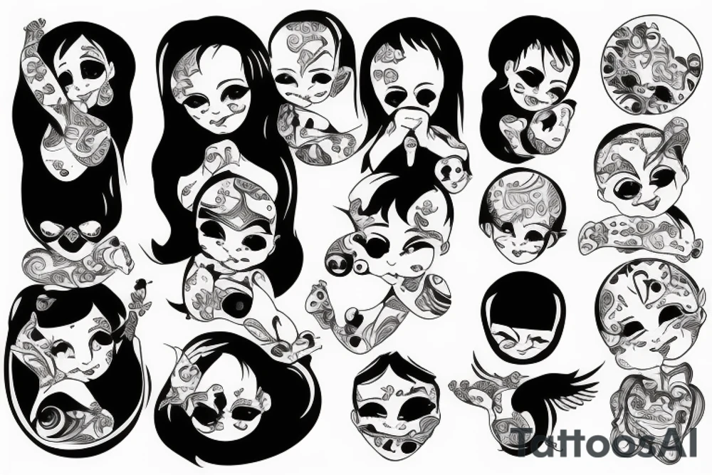 5 babies being held by mother tattoo idea