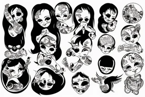 5 babies being held by mother tattoo idea