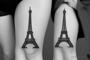 Eiffel tower line tattoo with cycling tattoo idea