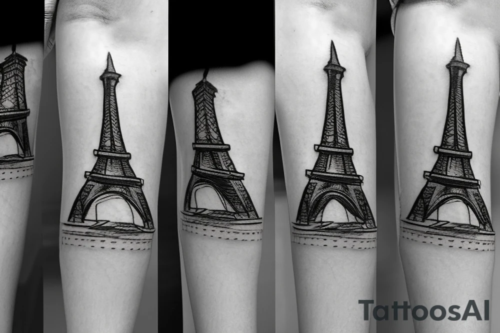 Eiffel tower line tattoo with cycling tattoo idea