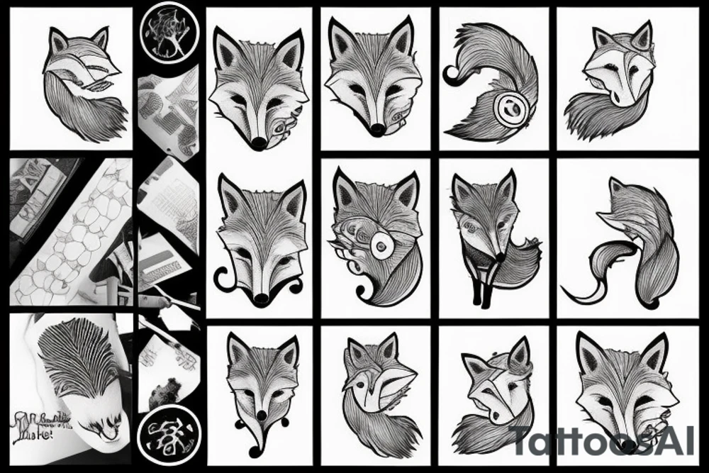 Whimsical fox with libra symbol tattoo idea