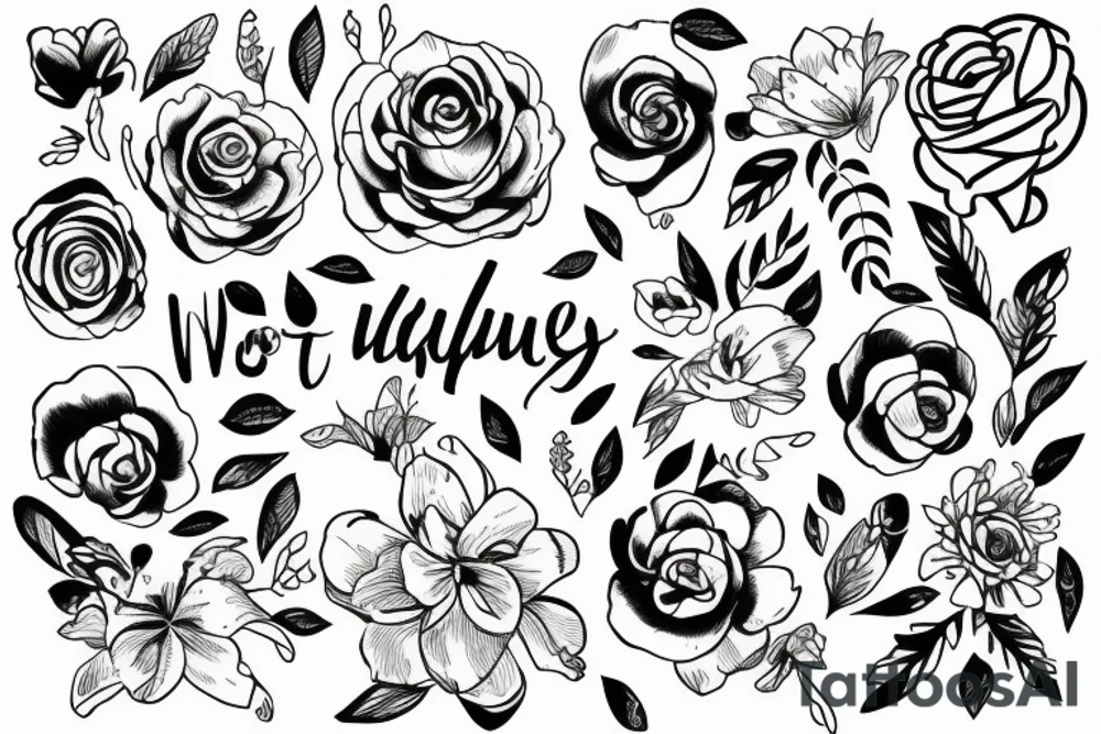 The words “why not?” With line art flowers around it tattoo idea The words “why not?” With line art flowers around it tattoo idea