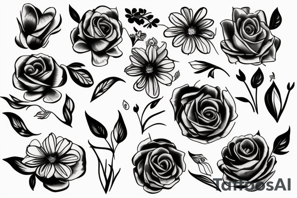 Line art flowers tattoo idea