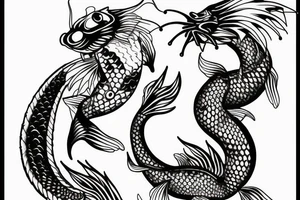 Water dragon with fish koi tattoo idea