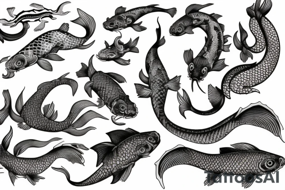 Water dragon and fish koi tattoo idea