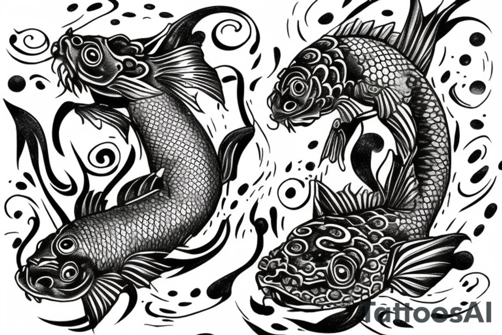 Water dragon and fish koi tattoo idea