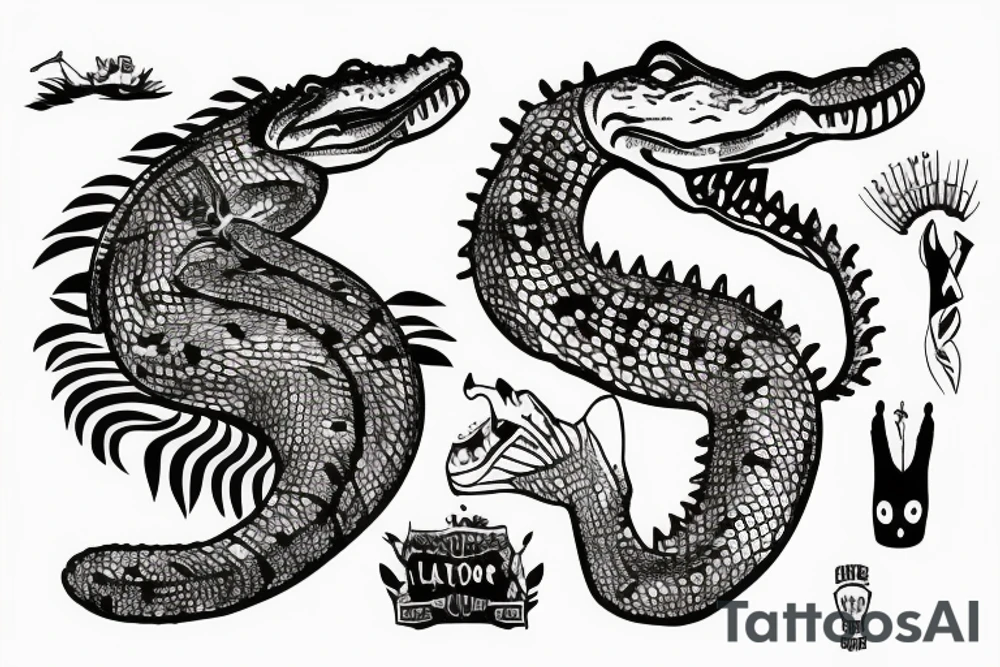 Long alligator tattoo idea