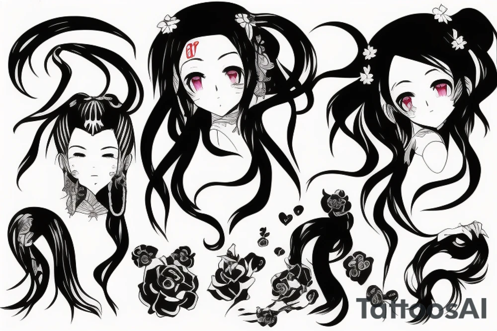 Anime girl with long hair tattoo idea